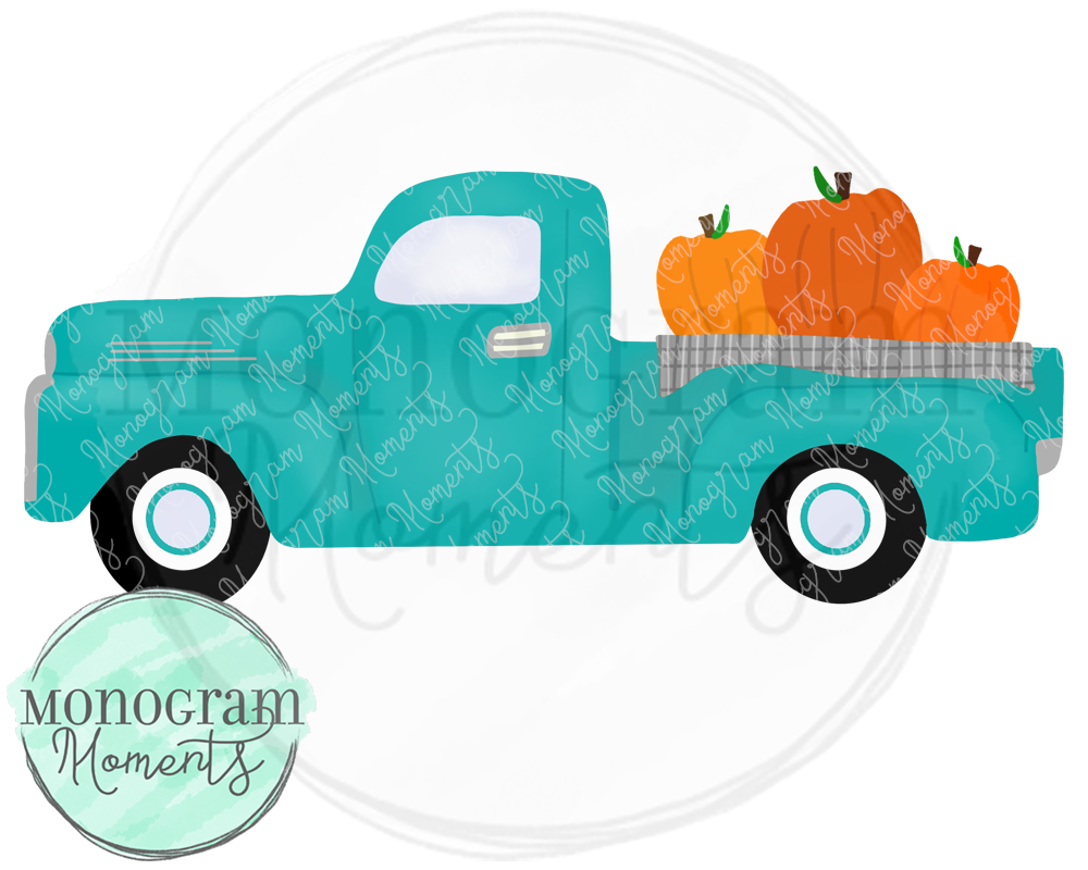 Boy's Aqua Old Timey Truck with Pumpkins