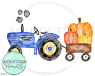 Blue Vintage Tractor & Pumpkins