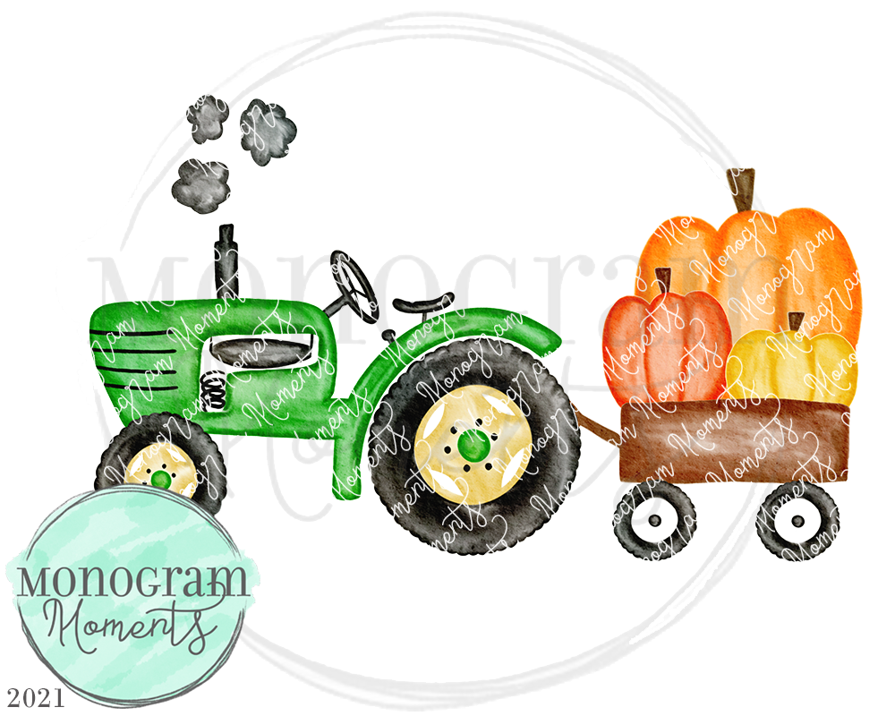 Green Vintage Tractor & Pumpkins