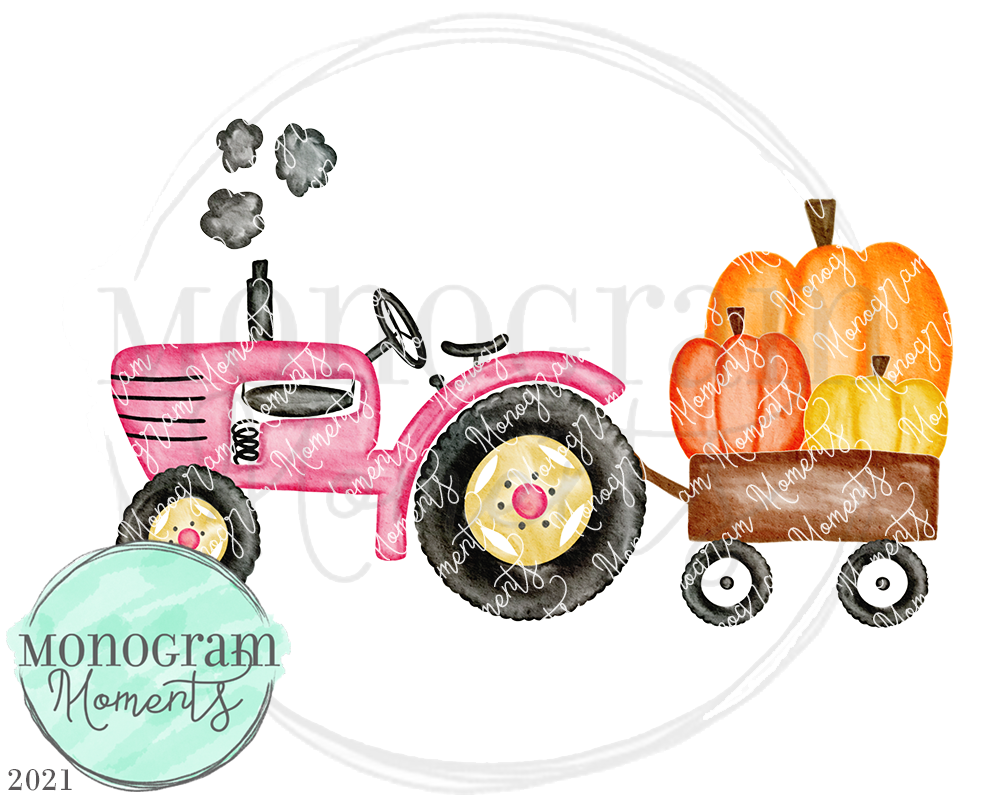 Pink Vintage Tractor & Pumpkins