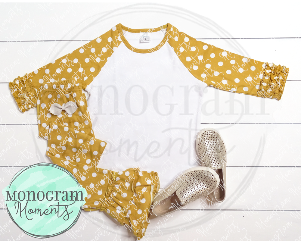 Girl's Harvest Gold Polka Dot Raglan Mock Up - ARB Blanks