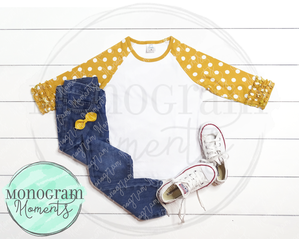 Girl's Harvest Gold Polka Dot Raglan & Jeans Mock Up - ARB Blanks