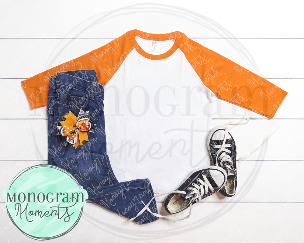Girl's Orange Raglan & Halloween Bow Mock Up - ARB Blanks