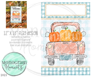 Teal Gingham Pumpkin Truck Flag Design 12x18