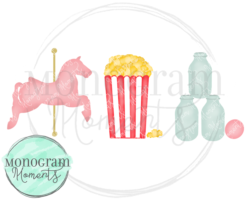 Girl's Carousel Horse & Popcorn Trio
