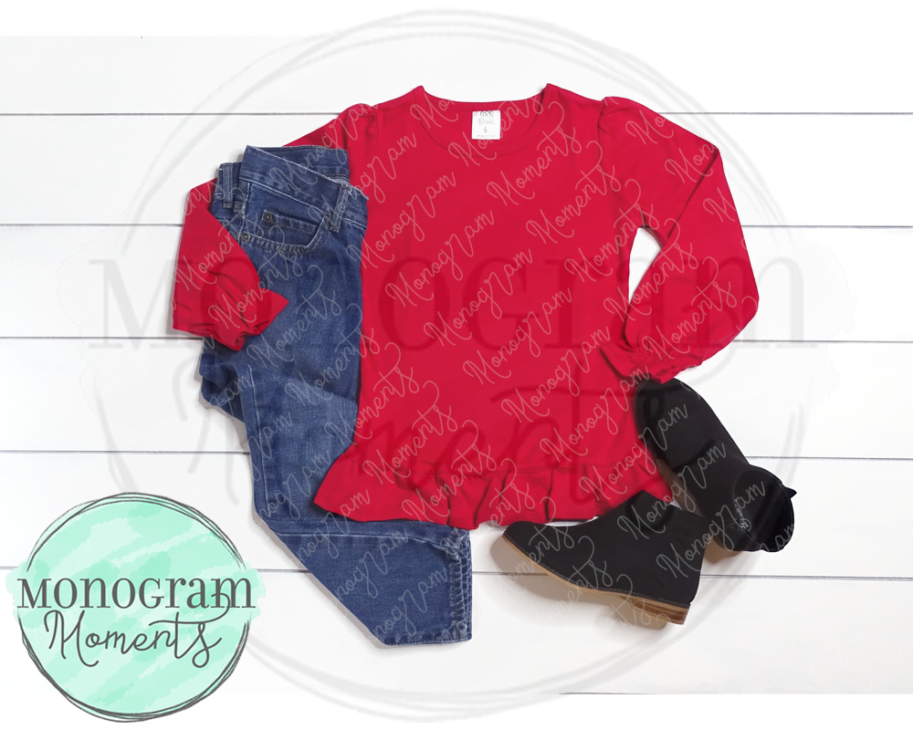 Girl's Red LS, Jeans & Boots Mock Up - ARB Blanks