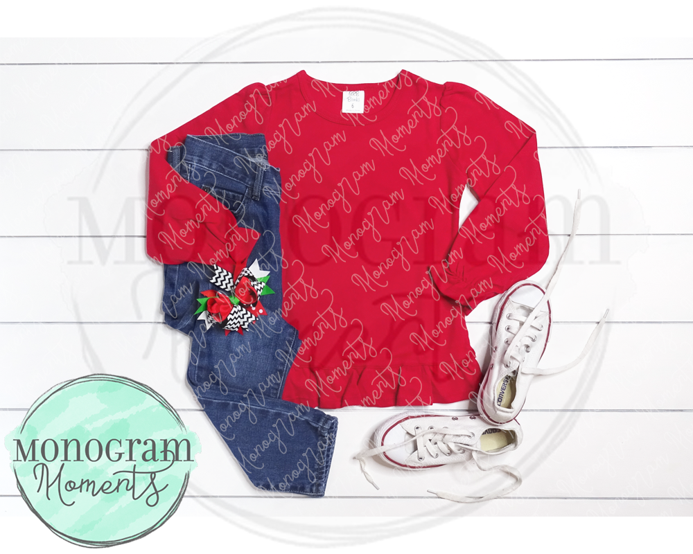 Girl's Red LS & Jeans Christmas Mock Up - ARB Blanks