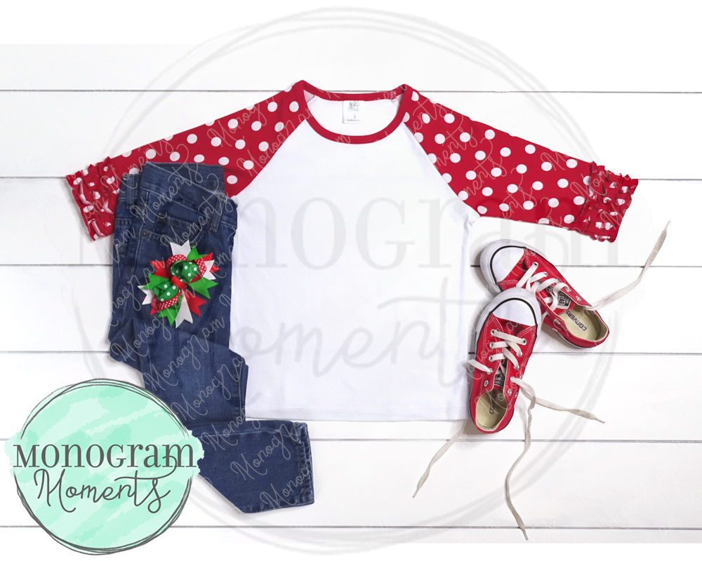 Girl's Christmas Red Polka Dot Raglan & Jeans - ARB Blanks