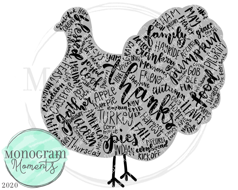 Thanksgiving Words Turkey (Grey)