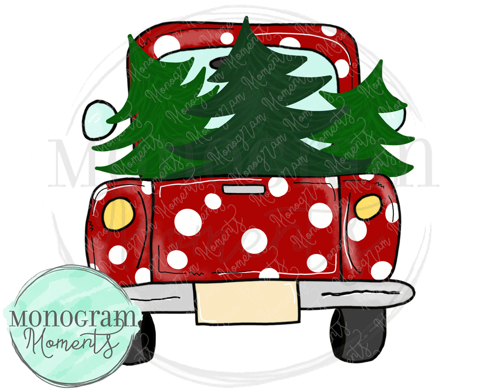 Girl's Back of Vintage Truck Christmas Trees