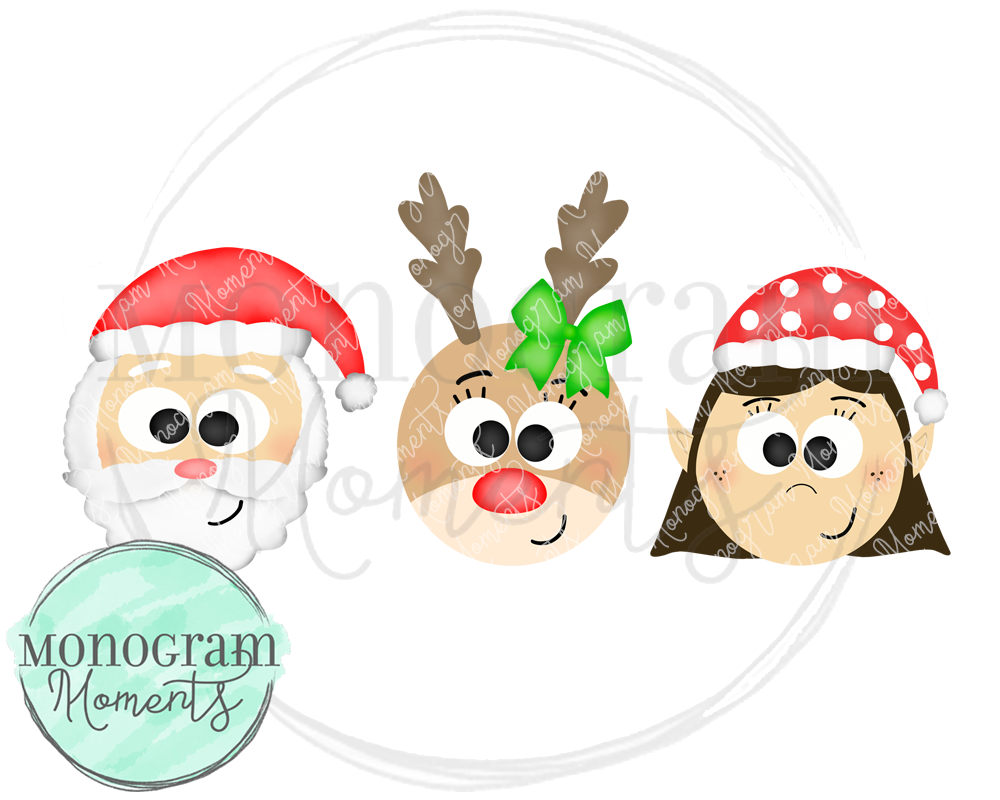Girl's Santa, Reindeer, & Elf Trio