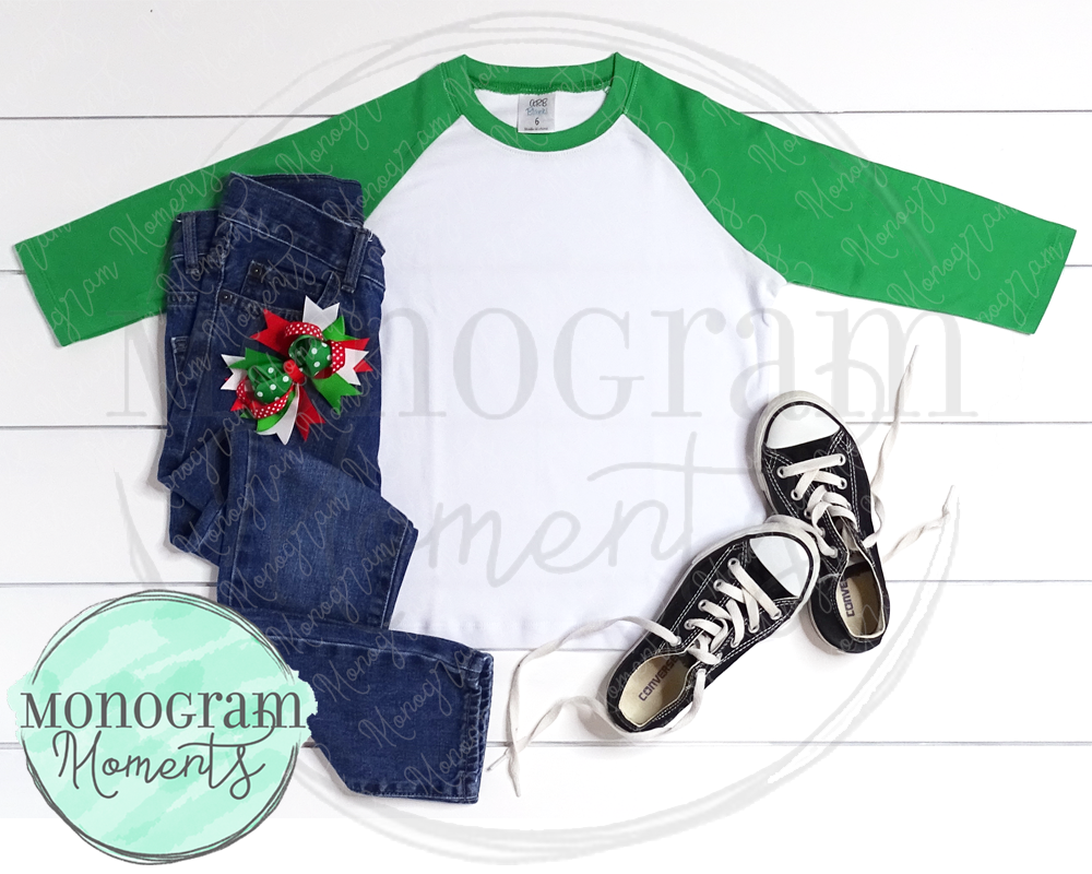 Girl's Christmas Green Raglan & Jeans - ARB Blanks