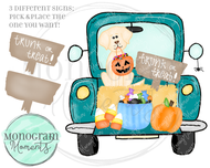 Teal Trunk-or-Treat Truck & Yellow Lab