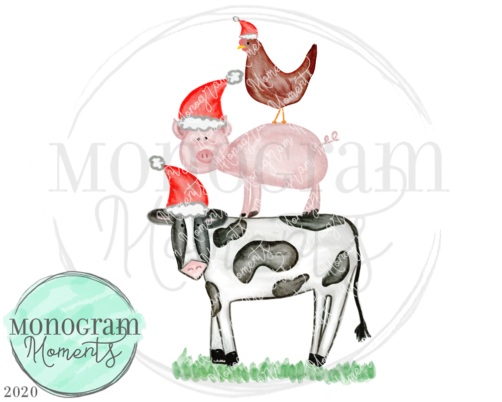 Whimsy Christmas Hats Cow, Pig, Chicken Stack
