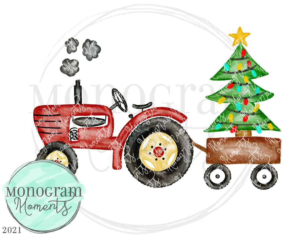 Red Christmas Tree Vintage Tractor
