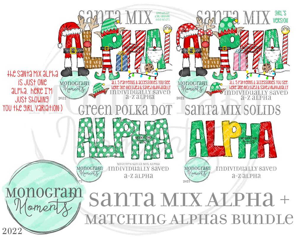 Santa Alpha Pattern Santa Mix Alpha + Matching Alphas Bundle - Save Extra $2 – Monogram Moments