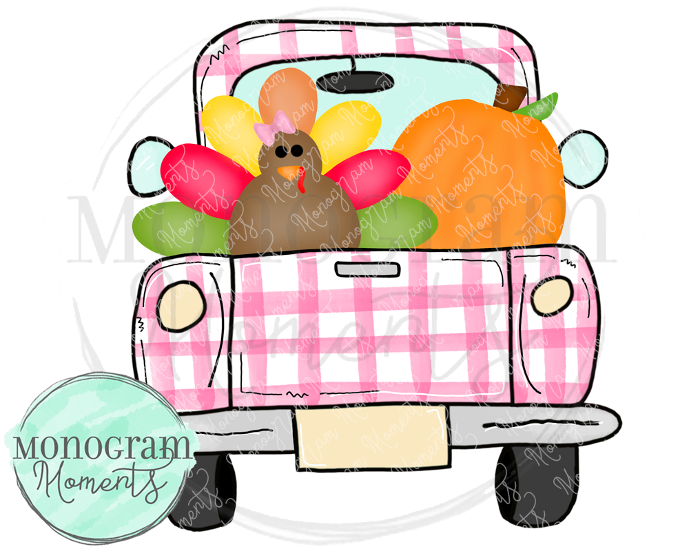 Pink Turkey & Pumpkin Vintage Truck