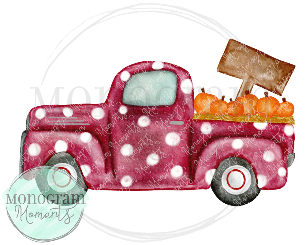 Girl's Vintage Truck with Pumpkins & Blank Sign