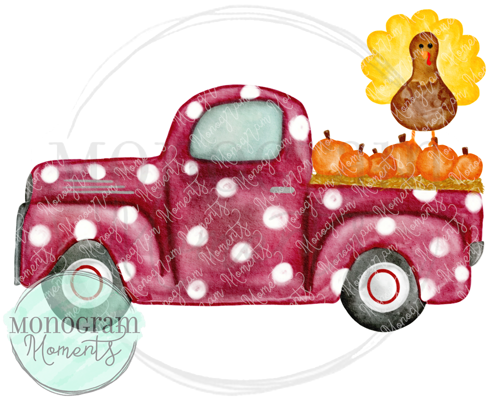Girl's Vintage Truck with Pumpkins & Turkey