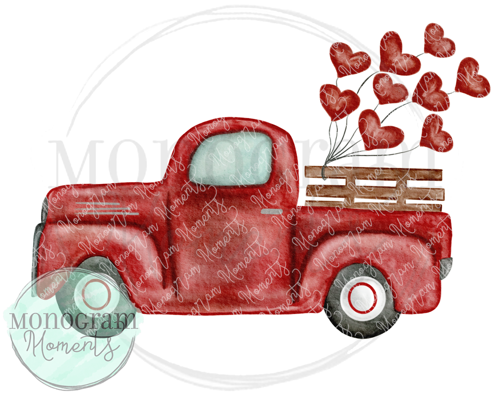 Vintage Truck & Red Heart Balloons