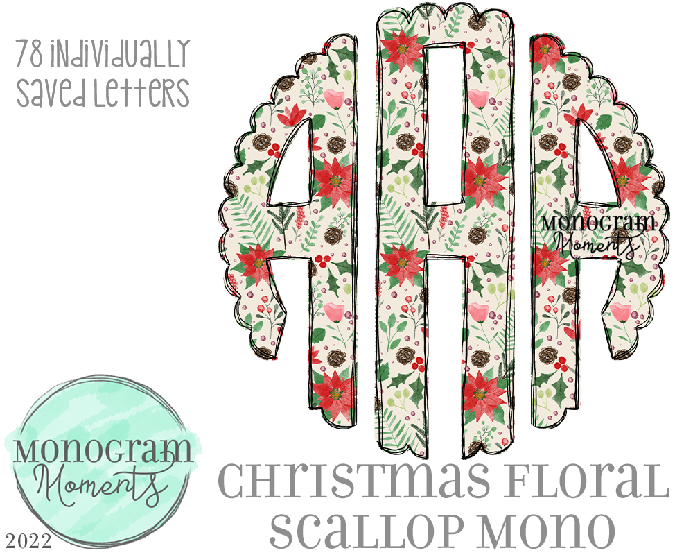Christmas Floral Scallop Mono