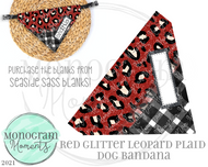 Red Glitter Leopard Plaid Dog Bandana