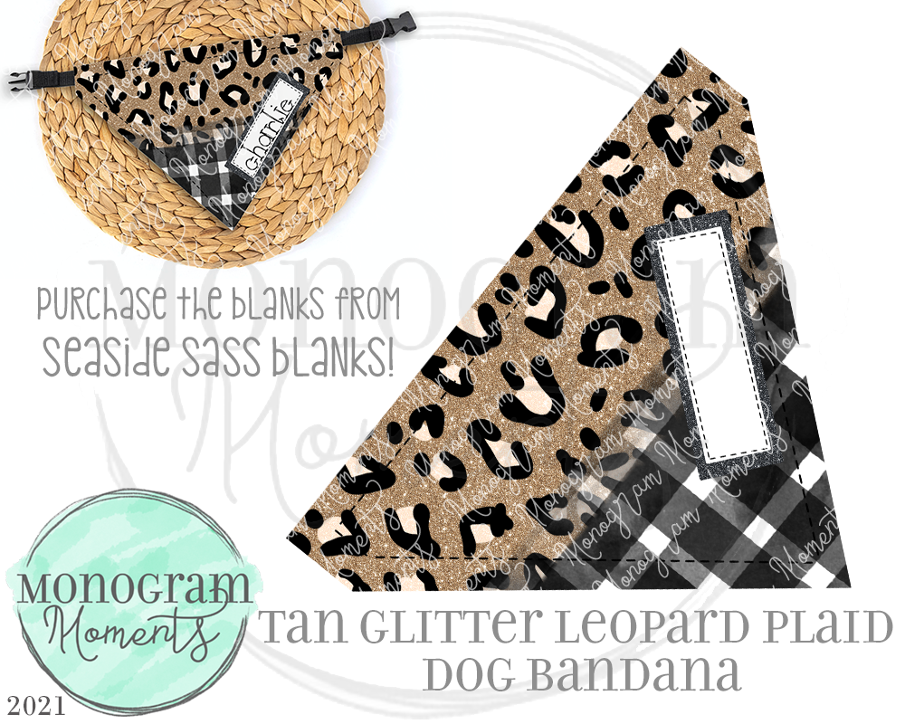 Tan Glitter Leopard Plaid Dog Bandana