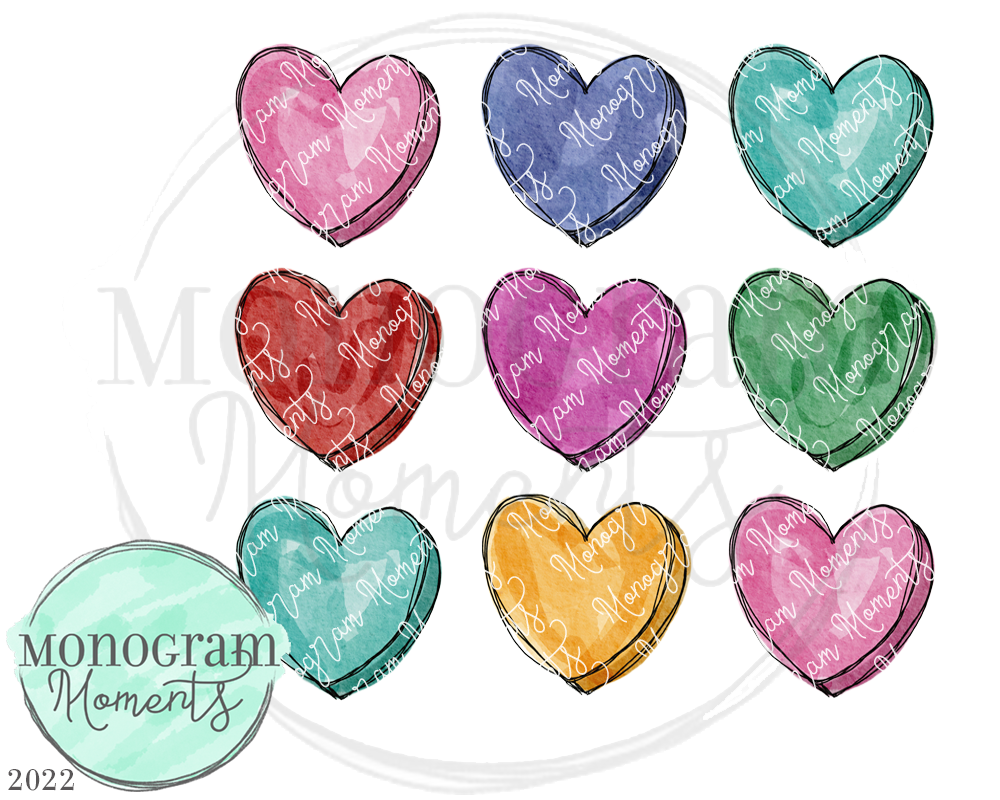 3x3 Candy Hearts Watercolor