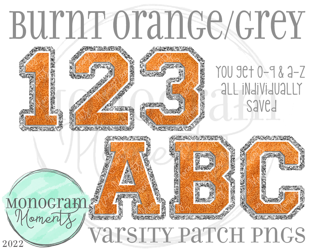 Burnt Orange/Grey Varsity Patch Alpha