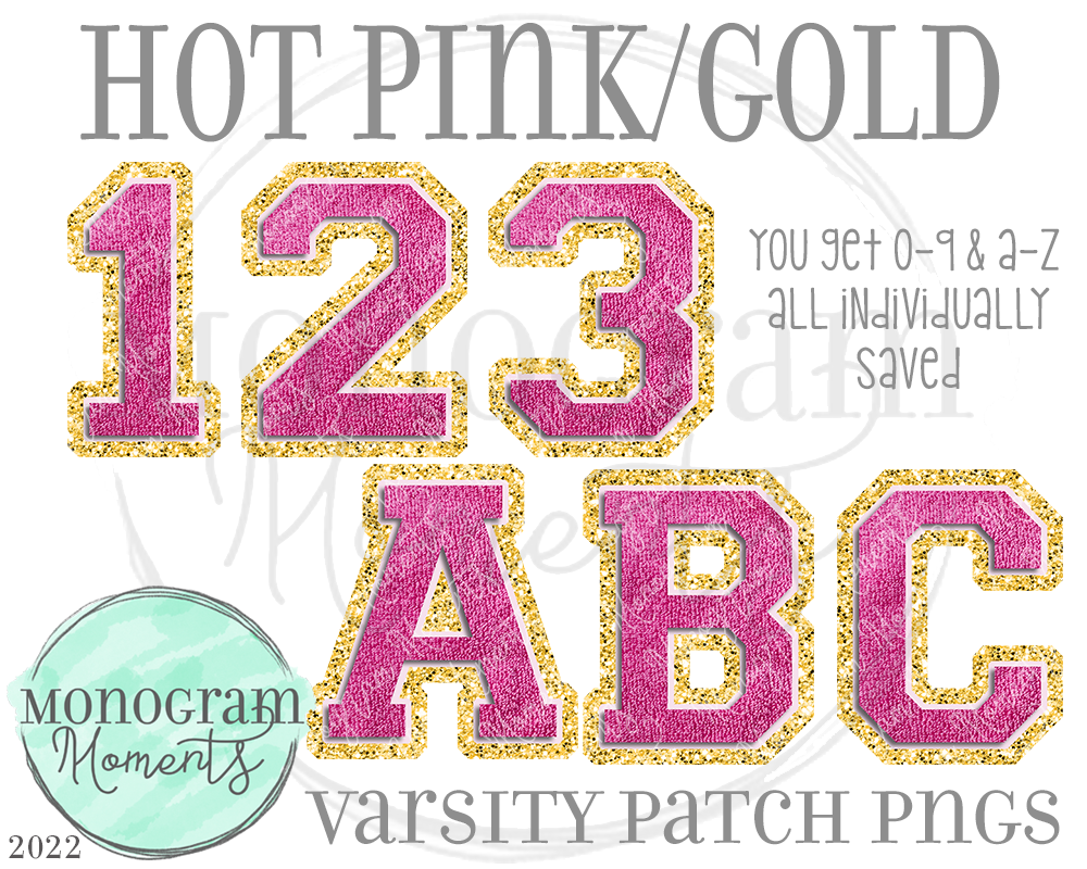 Hot Pink/Gold Varsity Patch Alpha