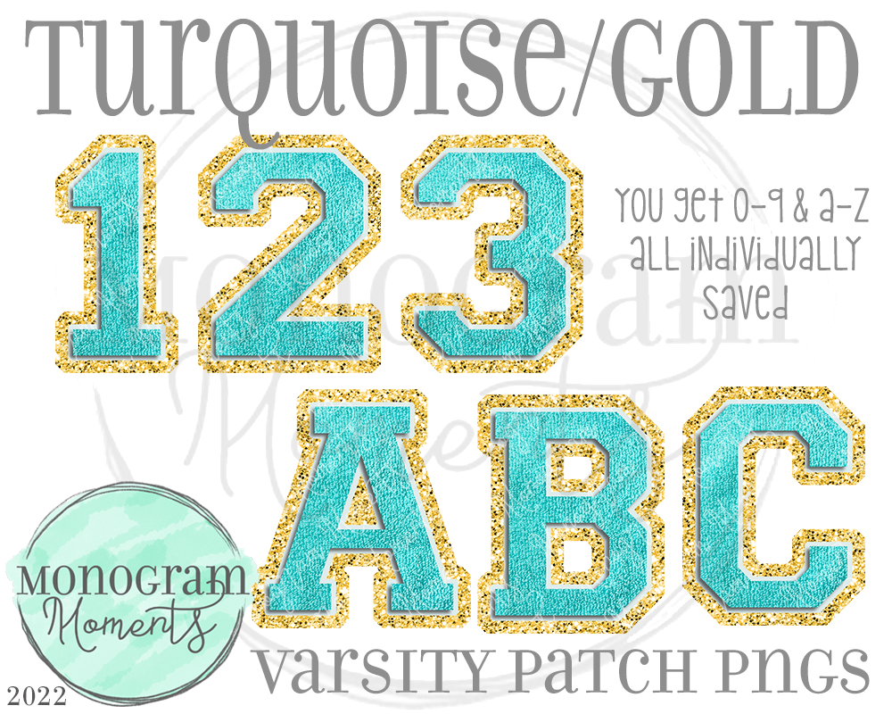 Turquoise/Gold Varsity Patch Alpha