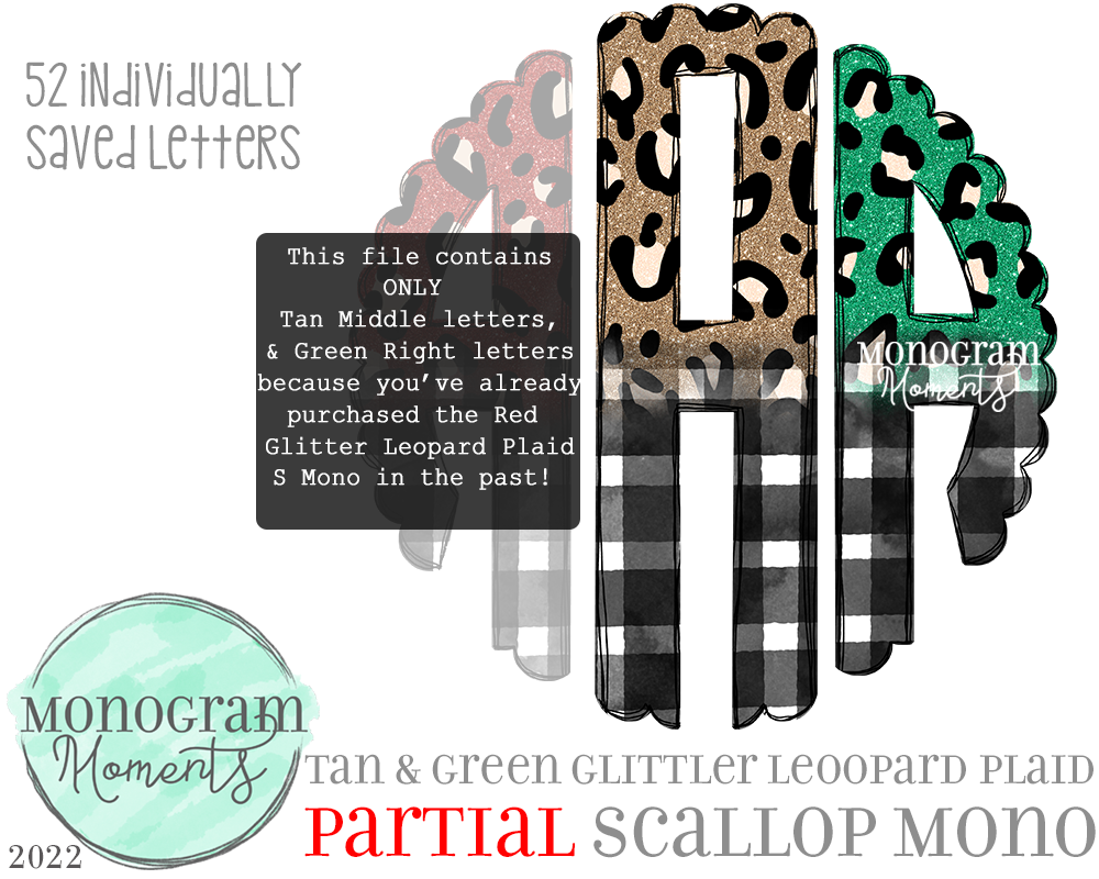 Tan & Green Glitter Leopard Plaid PARTIAL Scallop Mono