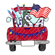 Red 4th of July Vintage Truck