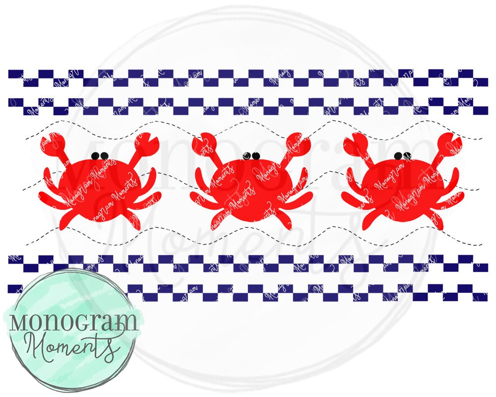 Navy Beach Crabs-Faux Smocking