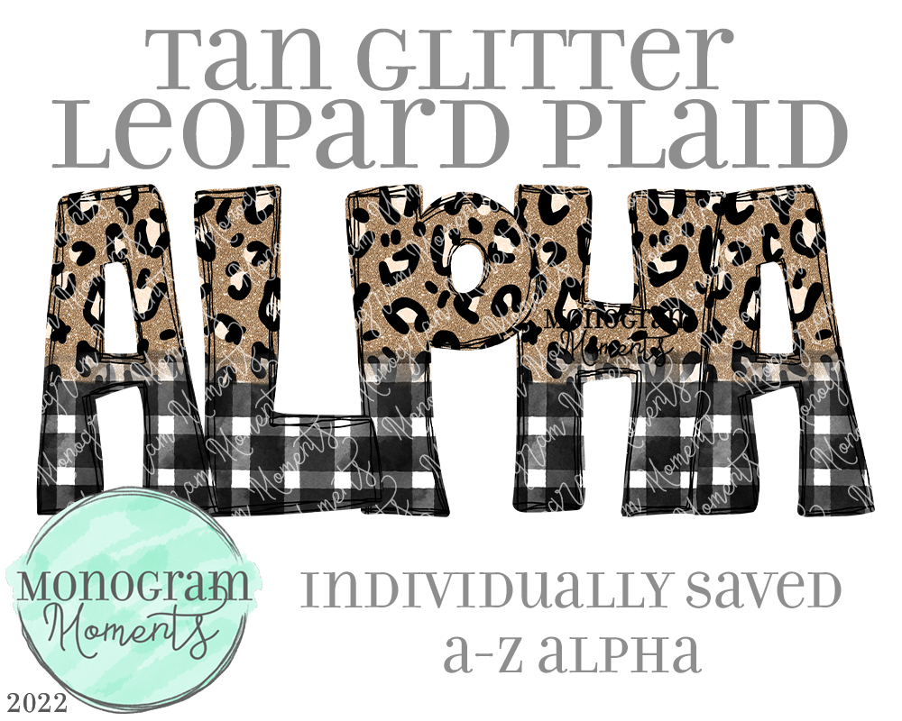 Tan Glitter Leopard Plaid Alpha