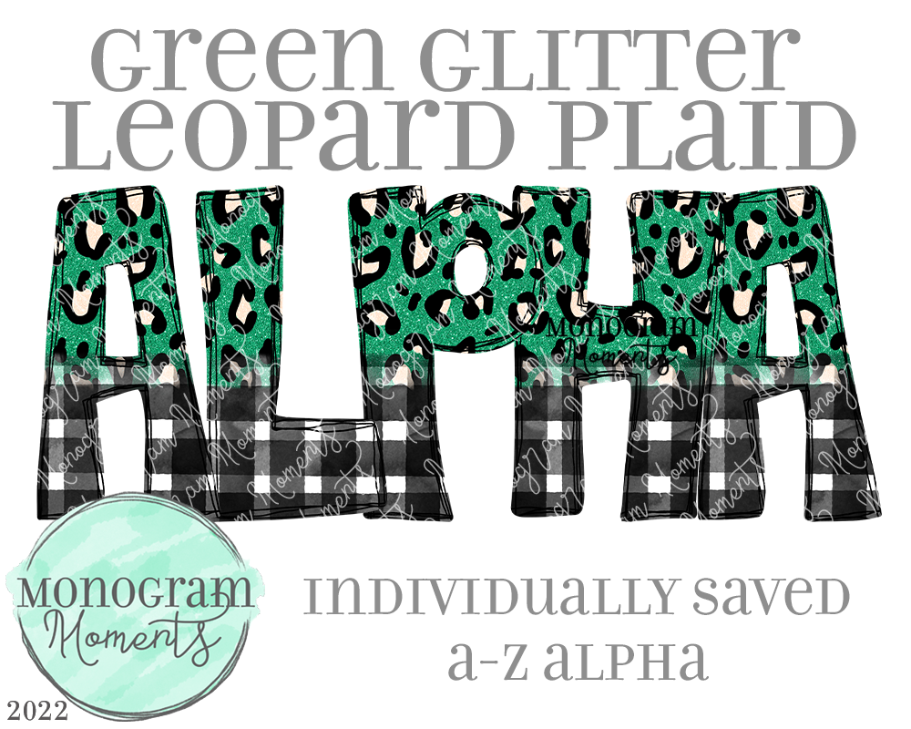 Green Glitter Leopard Plaid Alpha