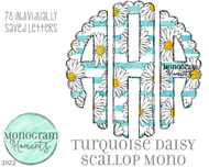 Turquoise Daisy Scallop Mono