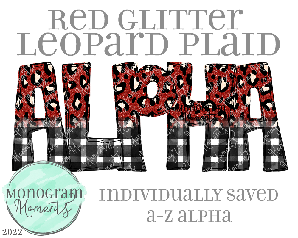 Red Glitter Leopard Plaid Alpha