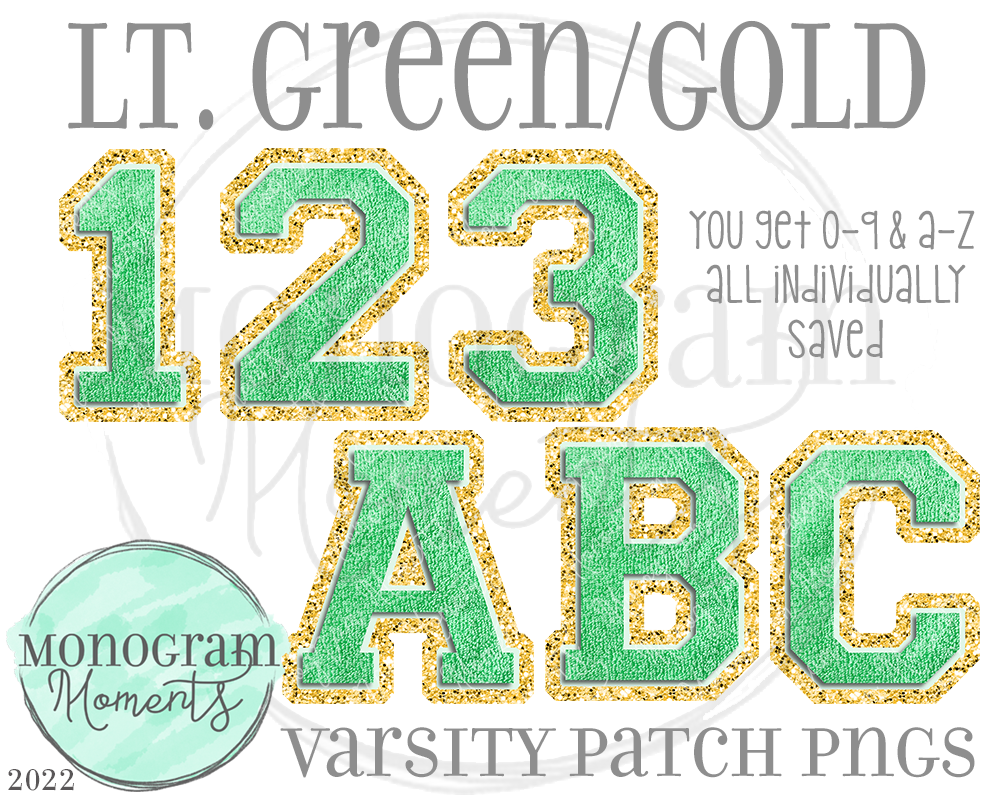 Light Green/Gold Varsity Patch Alpha