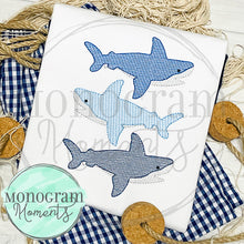 Load image into Gallery viewer, Shark Stacked Trio - SKETCH EMBROIDERY
