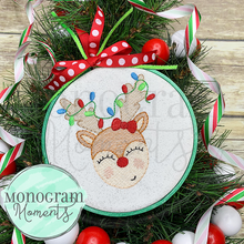 Load image into Gallery viewer, Girl&#39;s Reindeer &amp; Lights - SKETCH EMBROIDERY
