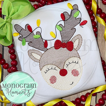 Load image into Gallery viewer, Girl&#39;s Reindeer &amp; Lights - SKETCH EMBROIDERY
